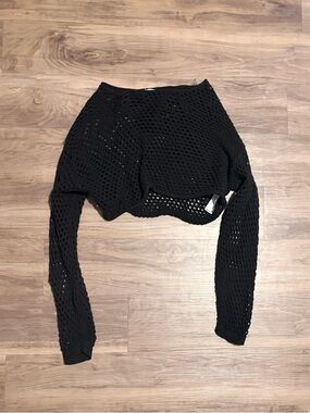 Garage Open-Knit Cropped Black Sweater